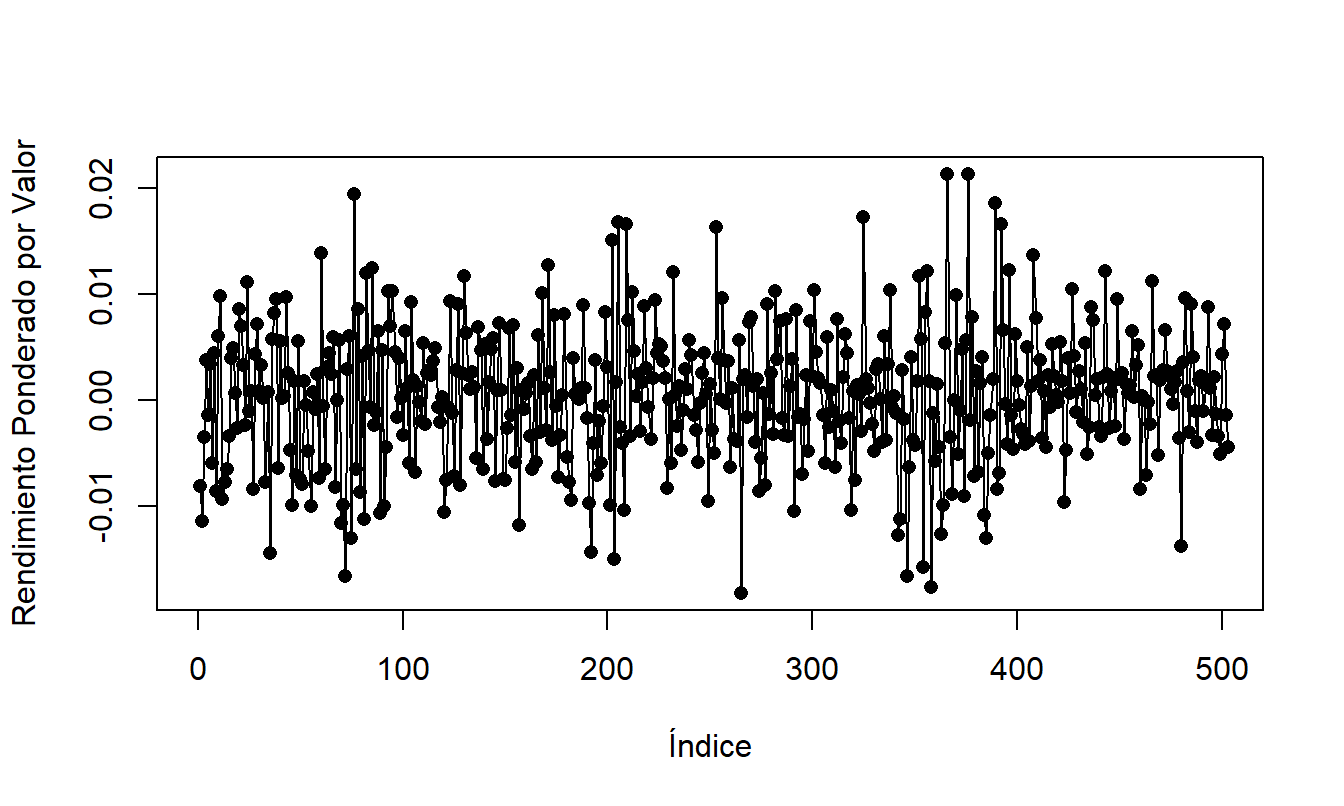 Gráfico de Serie Temporal del Rendimiento Diario del Mercado S & P, 2005-2006.